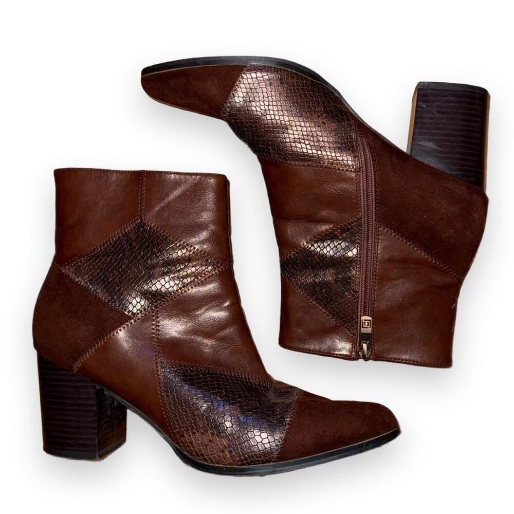 brown leather patchwork ankle boots - Size 10